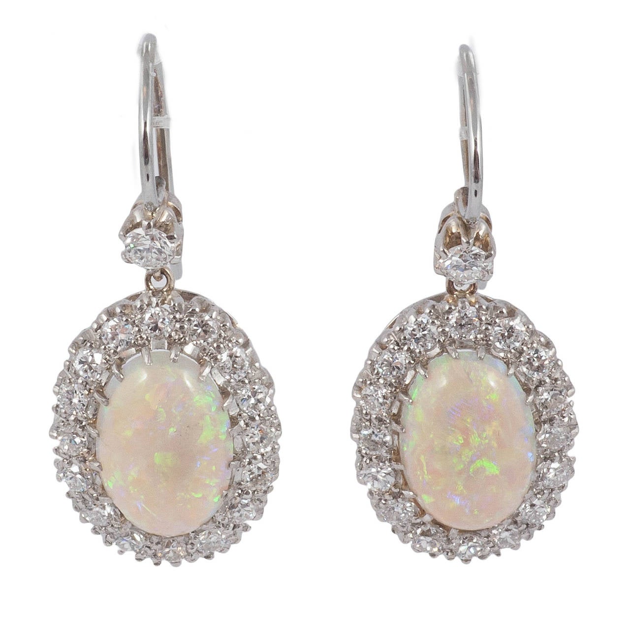Opal and Diamond cluster earrings For Sale