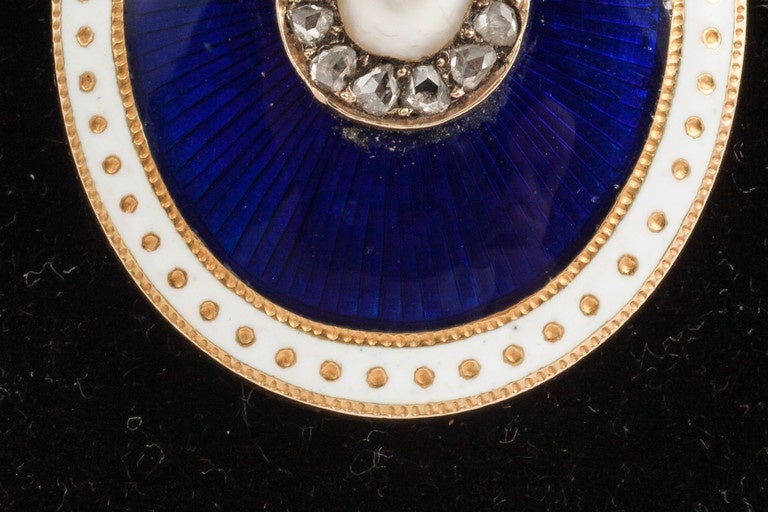 Early Victorian Victorian Oval Enamel Pearl Diamond Gold Locket