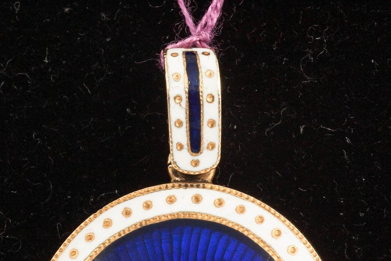Victorian Oval Enamel Pearl Diamond Gold Locket In Excellent Condition In London, GB
