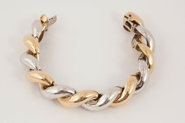 Women's Bold yellow and white Gold twist Bracelet For Sale
