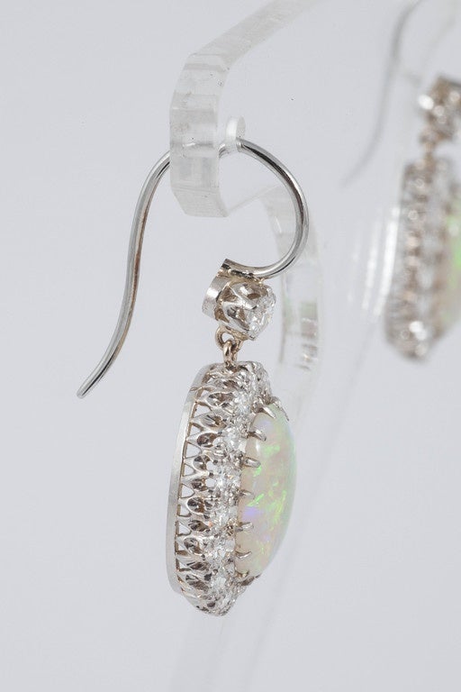 Edwardian Opal and Diamond cluster earrings For Sale