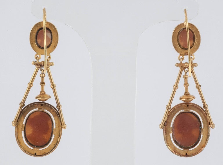Victorian Cameo drop earrings For Sale 1