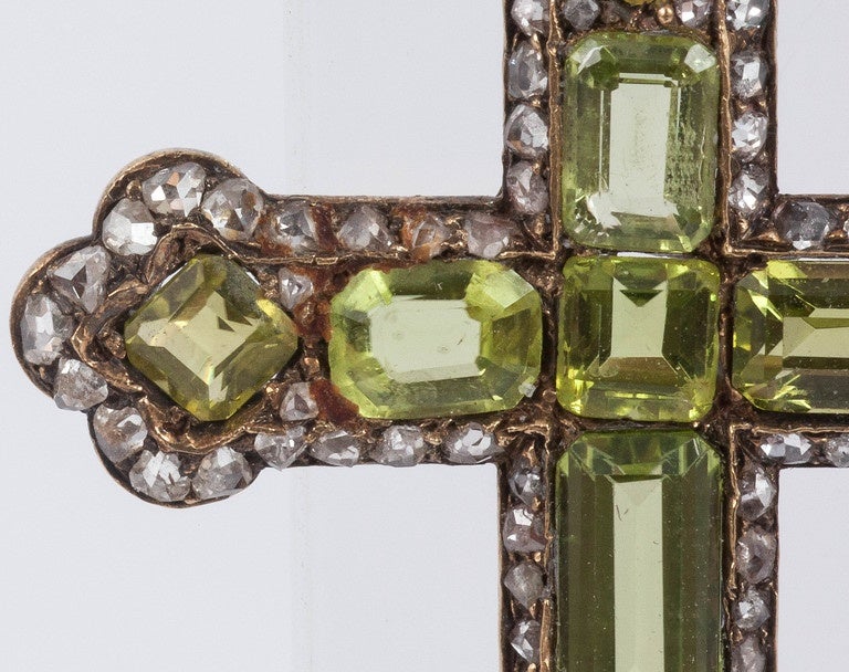 Fine Peridot and old cut diamond pendant in 15ct Gold