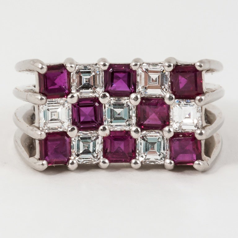 Modern Tiffany & Co. Ruby Diamond Platinum Cocktail Ring