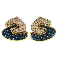 Vintage Italian Faraone Invisible Set 5.75ct Sapphires w/Diamonds 18k Earrings