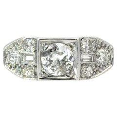 14k Gold Retro Ring with Old Mine & Round Diamonds
