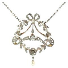 Edwardian 18k & Platinum Diamond & Pearl Pendant