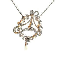 Edwardian 18k & Platinum Diamond & Pearl Pendant
