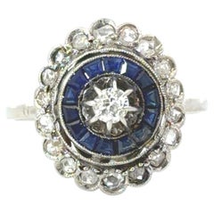 Platinum Art Deco Diamond Sapphire Halo Ring