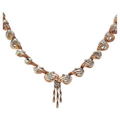 Halskette aus 18-karätigem Gold und Platin im Retro-Stil mit Diamanten