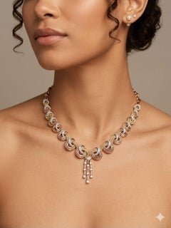 Halskette aus 18-karätigem Gold und Platin im Retro-Stil mit Diamanten
