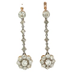 Art Deco Platinum 14k Flower Drop Earring