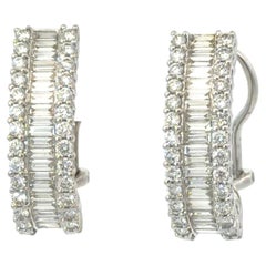 Modern 18k Diamond Hoop Earrings Baguette & Round