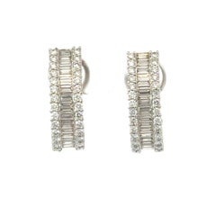 Modern 18k Diamond Hoop Earrings Baguette & Round