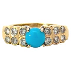 Modern 14k Gold Ring with Turquoise and Diamond Accents