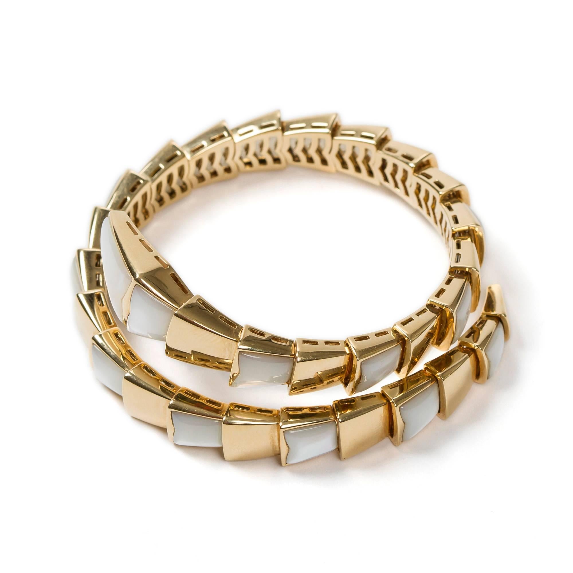 Bulgari Yellow Gold Mother-of-Pearl Bangle Bracelet In Excellent Condition In Dublin, IE