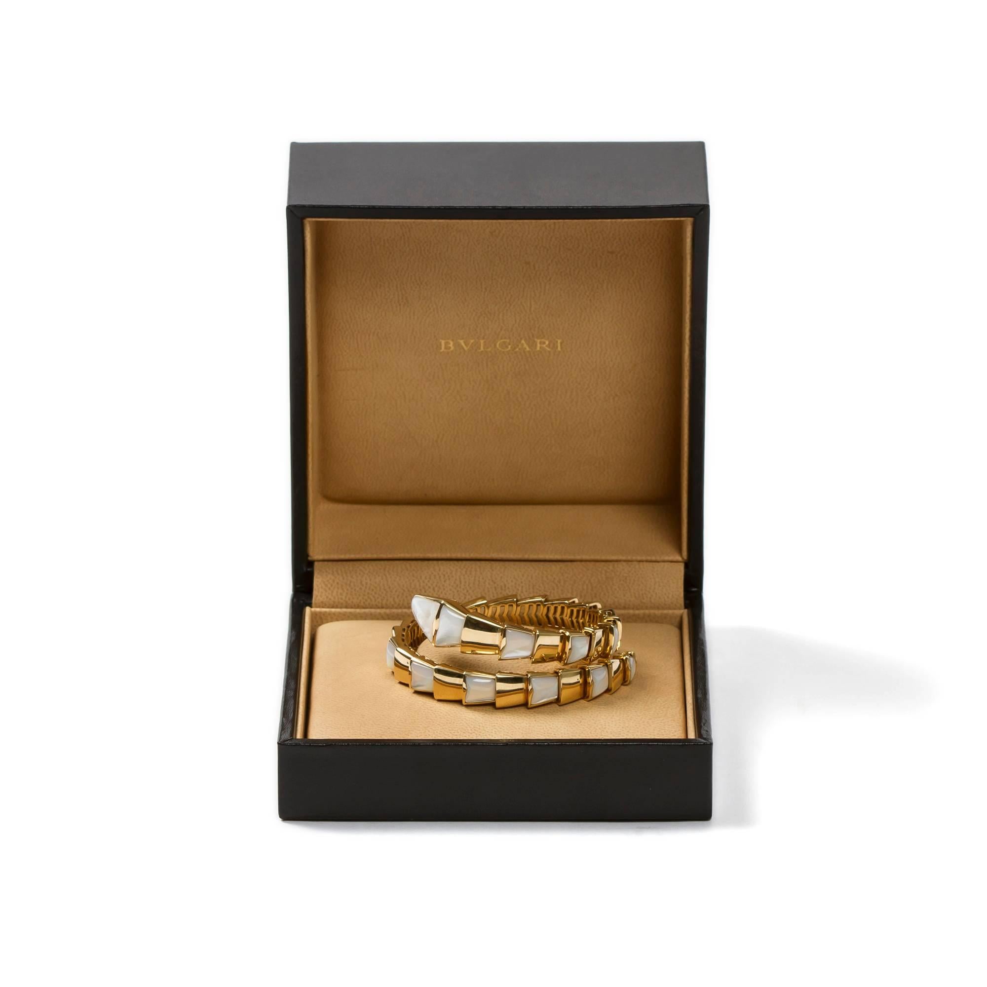 Women's Bulgari Yellow Gold Mother-of-Pearl Bangle Bracelet