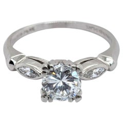 Anello di fidanzamento in platino con diamanti naturali a forma rotonda e marquise da 0,8 ct - Misura 6