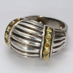Bague bombée « Lagos Caviar » en argent sterling et or 18 carats - Taille 7,75