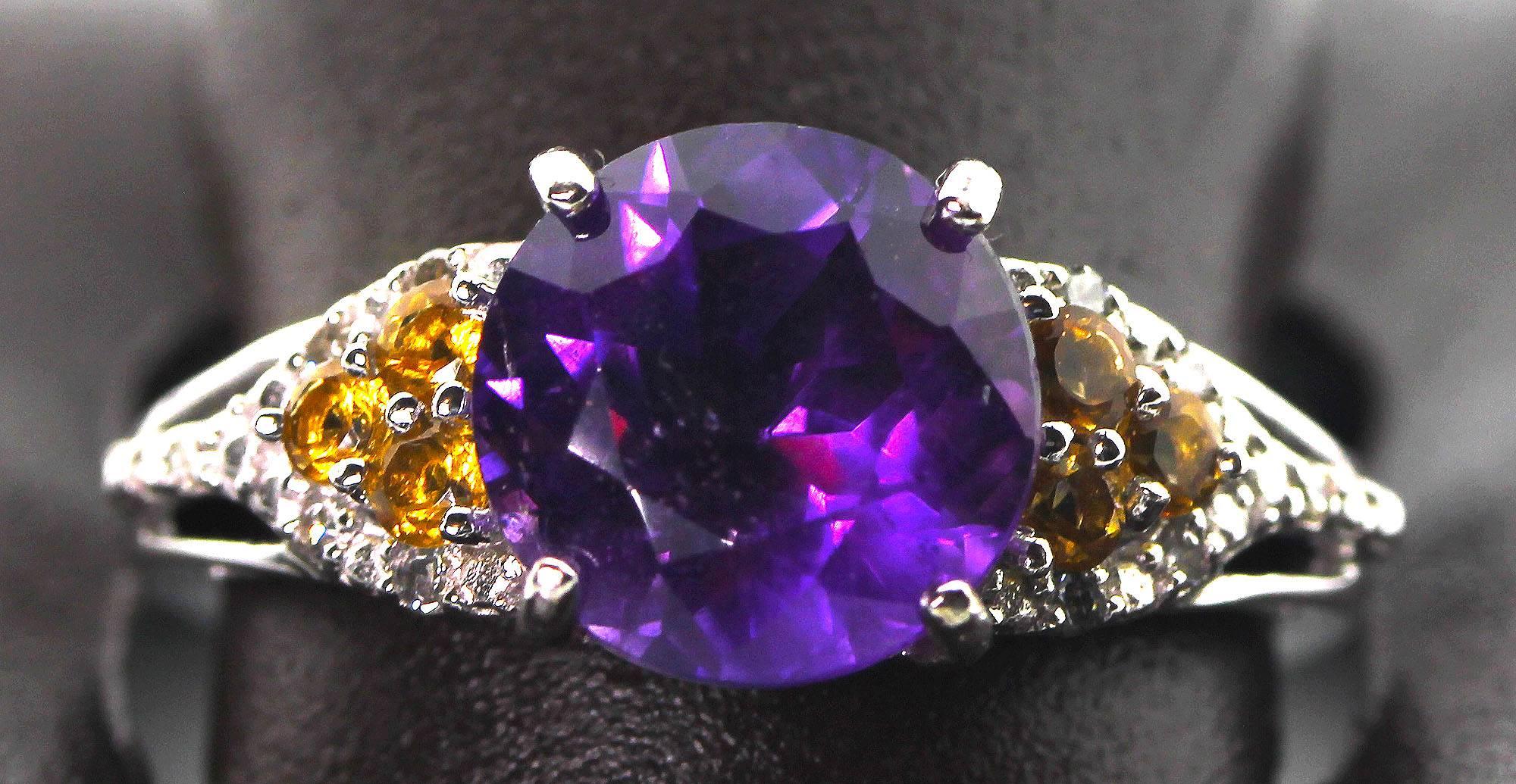Gemjunky Impressive 2.4Cts Amethyst, Diamond Citrine Unique 10Kt White Gold Ring In New Condition In Raleigh, NC