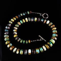 Vintage AJD Green and Brown Graduated Rondels of Peruvian Opal Necklace with Silver