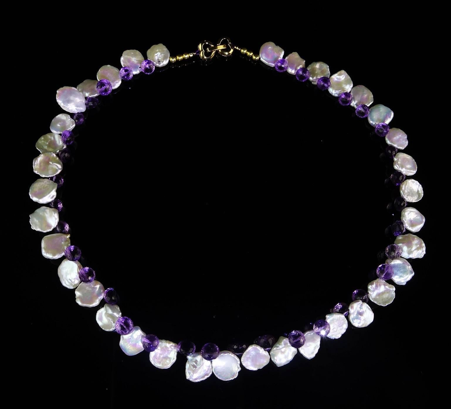 Gemjunky Iridescent White Keshi Pearl and Amethyst Briolette Necklace  2