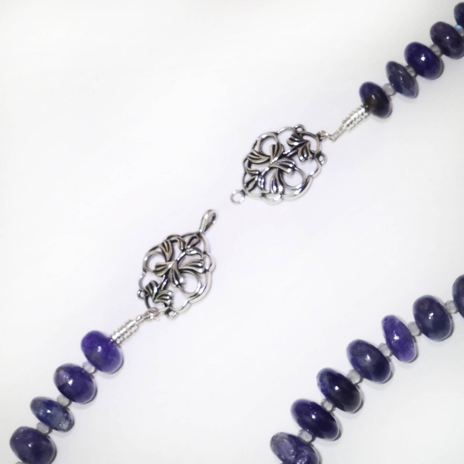 Women's or Men's Gorgeous Translucent Tanzanite Rondel Necklace with Sterling Silver Clasp