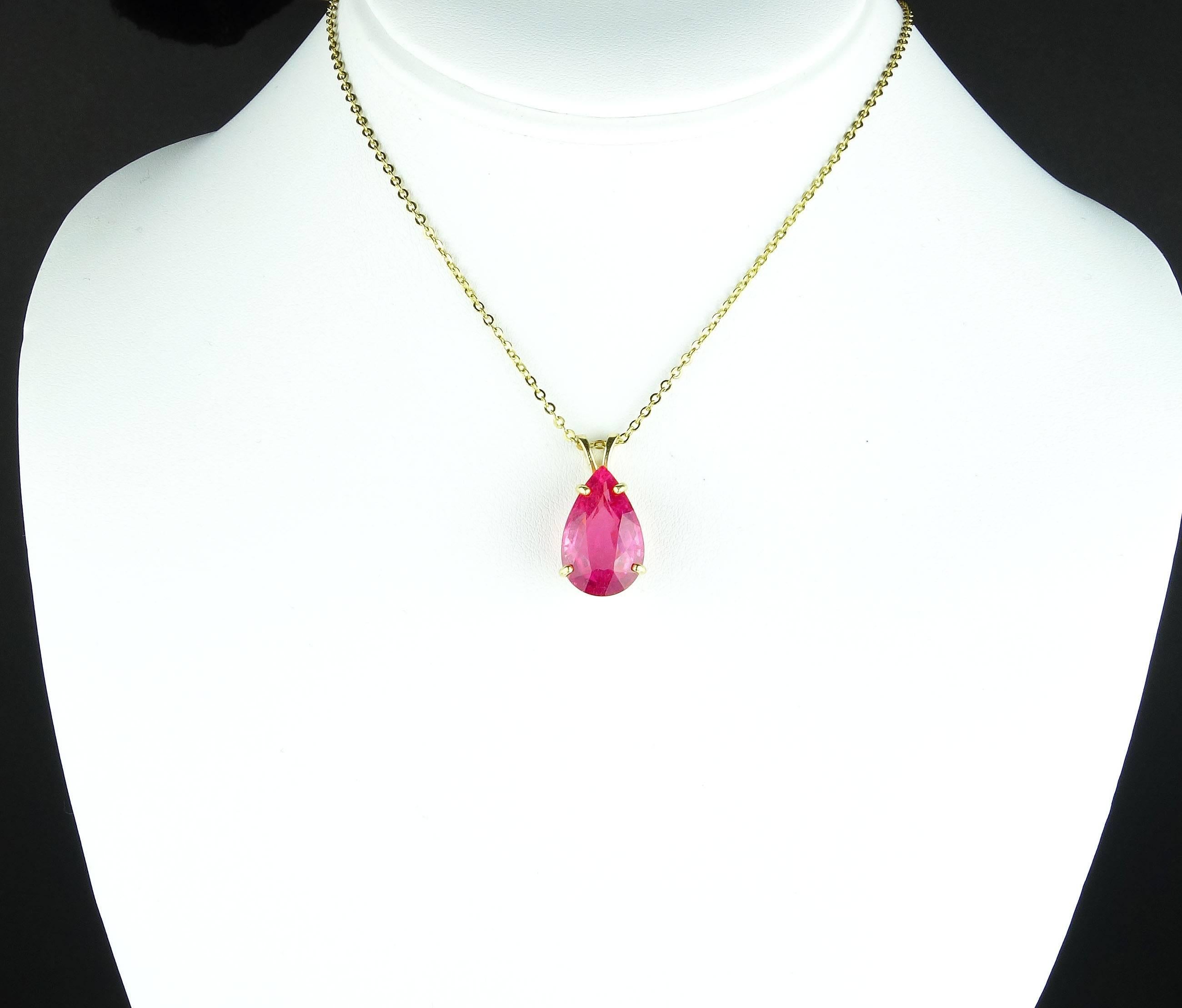 Women's AJD Impressive 11.6 Cts Pear Cut Pink Translucent Tourmaline 14Kt Gold Pendant
