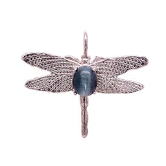 AJD Blue Cat's Eye Tourmaline Set in Sterling Silver Dragonfly Pendant