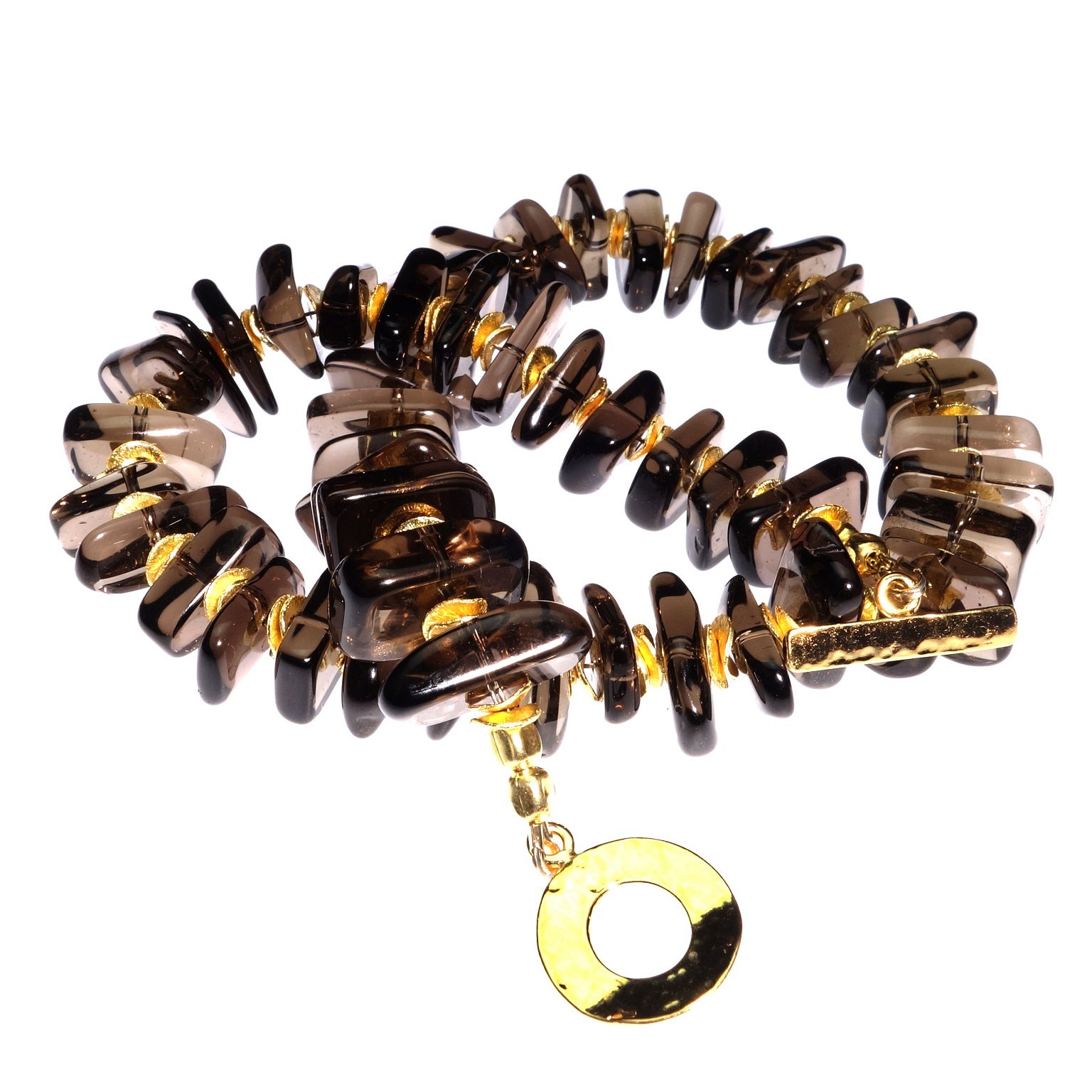 AJD Collar Gargantilla de 16 Pulgadas de Cuarzo Ahumado Altamente Pulido y Dorado