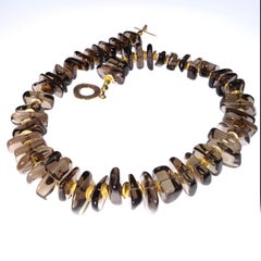 AJD 16 Inch Highly Polished Smoky Quartz and Goldy Choker Necklace