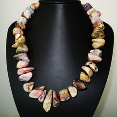 AJD Necklace of Highly Polished Pink Peruvian Opal Nuggets and Black Spinel