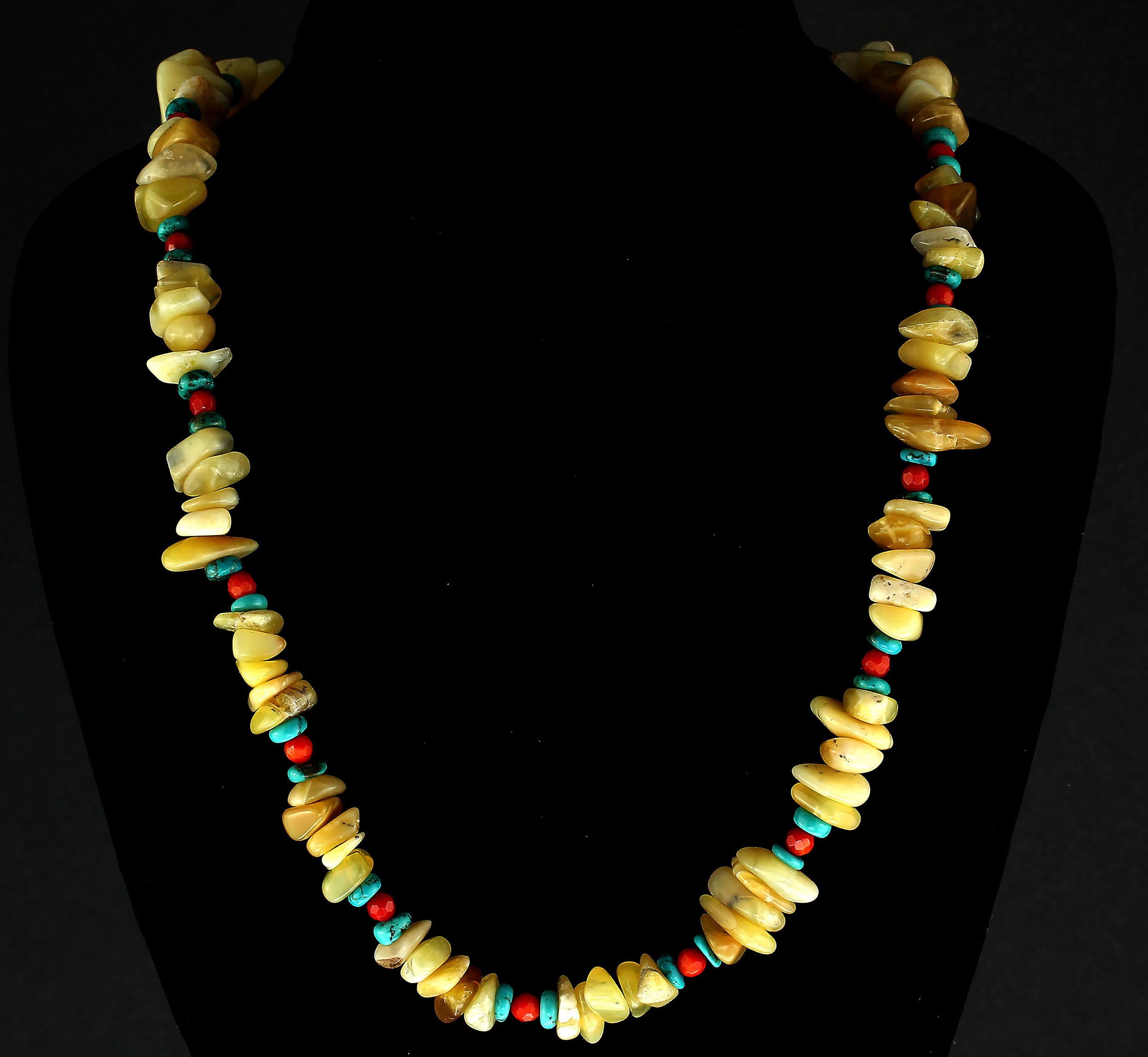 Aria Jewelry 25in Australian Yellow Opal Necklace with Turquoise For Sale