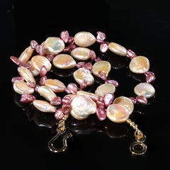 AJD Coin Pearl and Mauve Briolette Pearl Necklace  June Birthstone  Great Gift!!