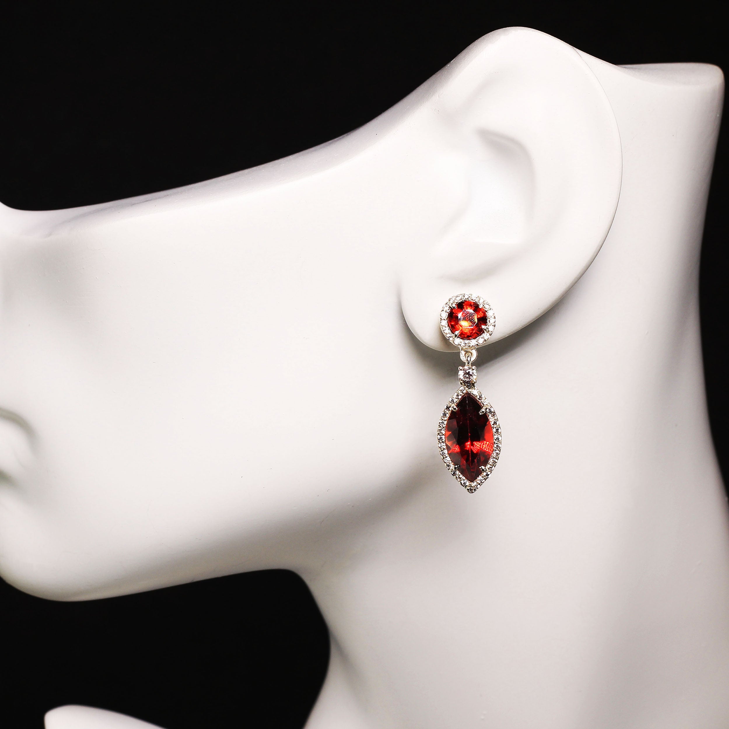 AJD Garnets and Genuine Zircon Dangle Earrings   Great January Birthday Gift!
