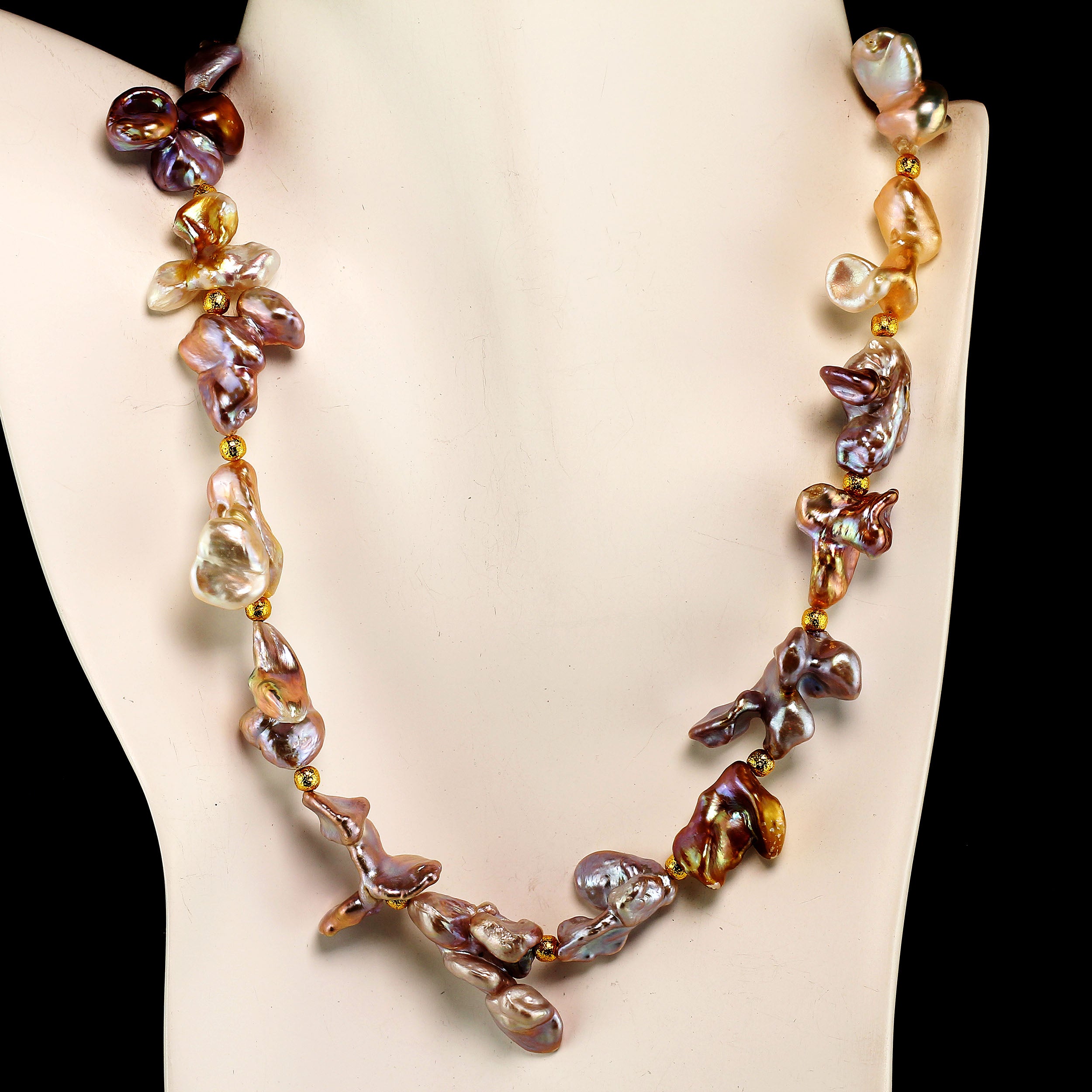 AJD 14 Inch Choker of Funky Shaped Silvery Pearls  Golden Accents  Great Gift! For Sale
