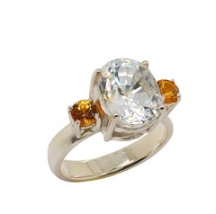 Sterling Silver Ring with 8.92ct White Zircon & Garnets, Aria Design