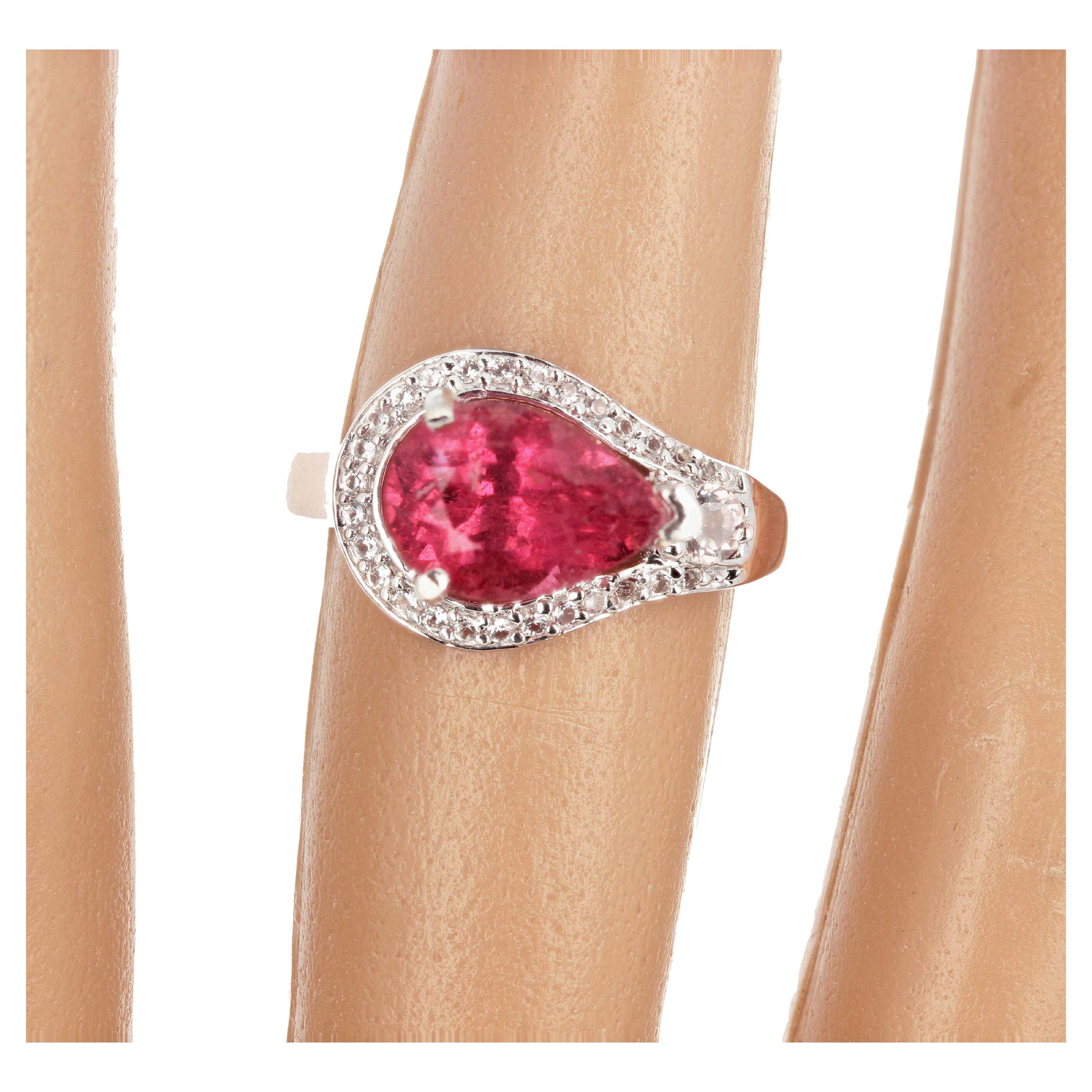 AJD Deslumbrante Exquisito Anillo de Turmalina y Diamante Blanco Brillante de 2,86 qt Corte pera en venta