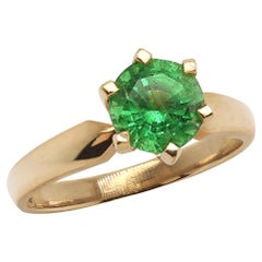 Vintage AJD Glittering Green Tsavorite Solitaire 18 Karat Gold Ring