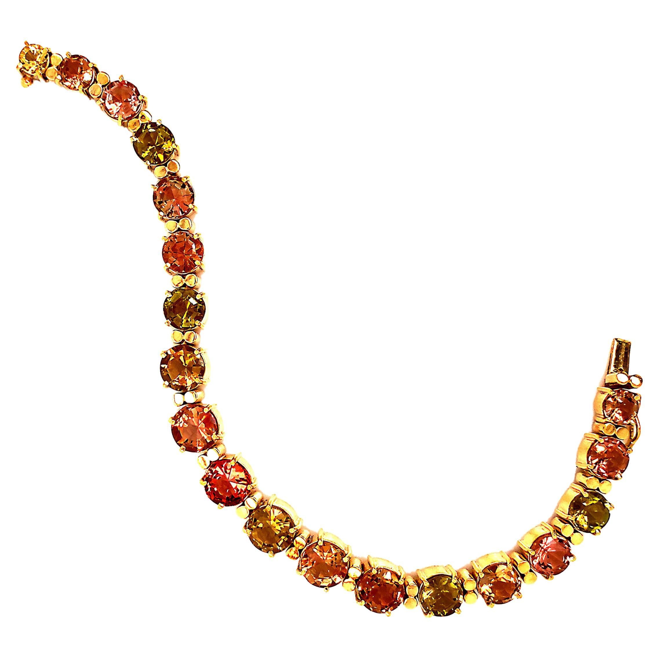 AJD Pulsera de turmalina multicolor 'Tennis Bracelet' y oro amarillo de 18 quilates Artesano en venta
