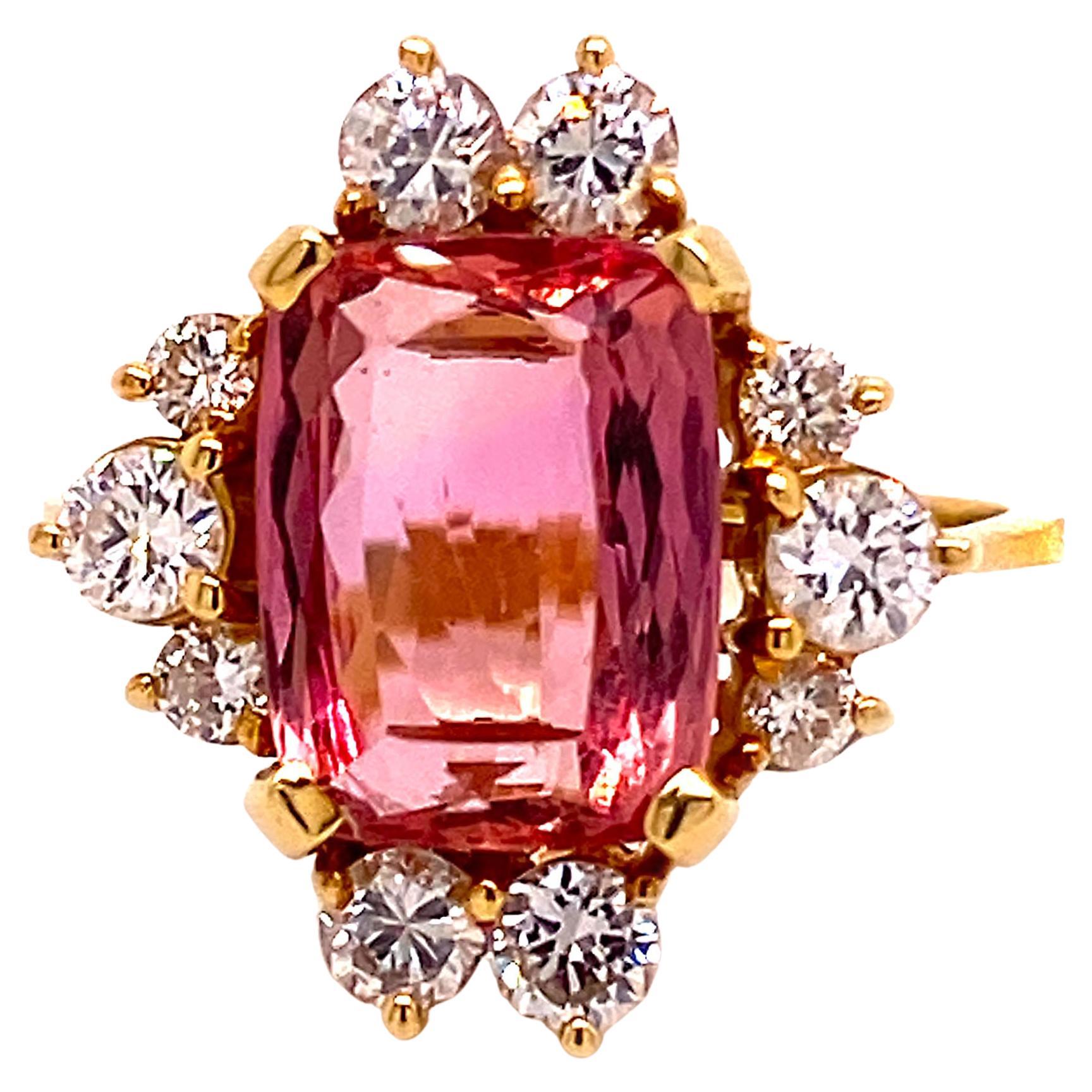  AJD Pink Tourmaline and Diamond 18K Yellow Gold Ring