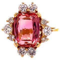 Vintage  AJD Pink Tourmaline and Diamond 18K Yellow Gold Ring