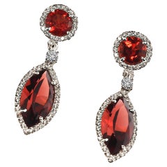 AJD - Boucles d'oreilles pendantes en grenats et zircon véritable   Superbe cadeau d'anniversaire de janvier !