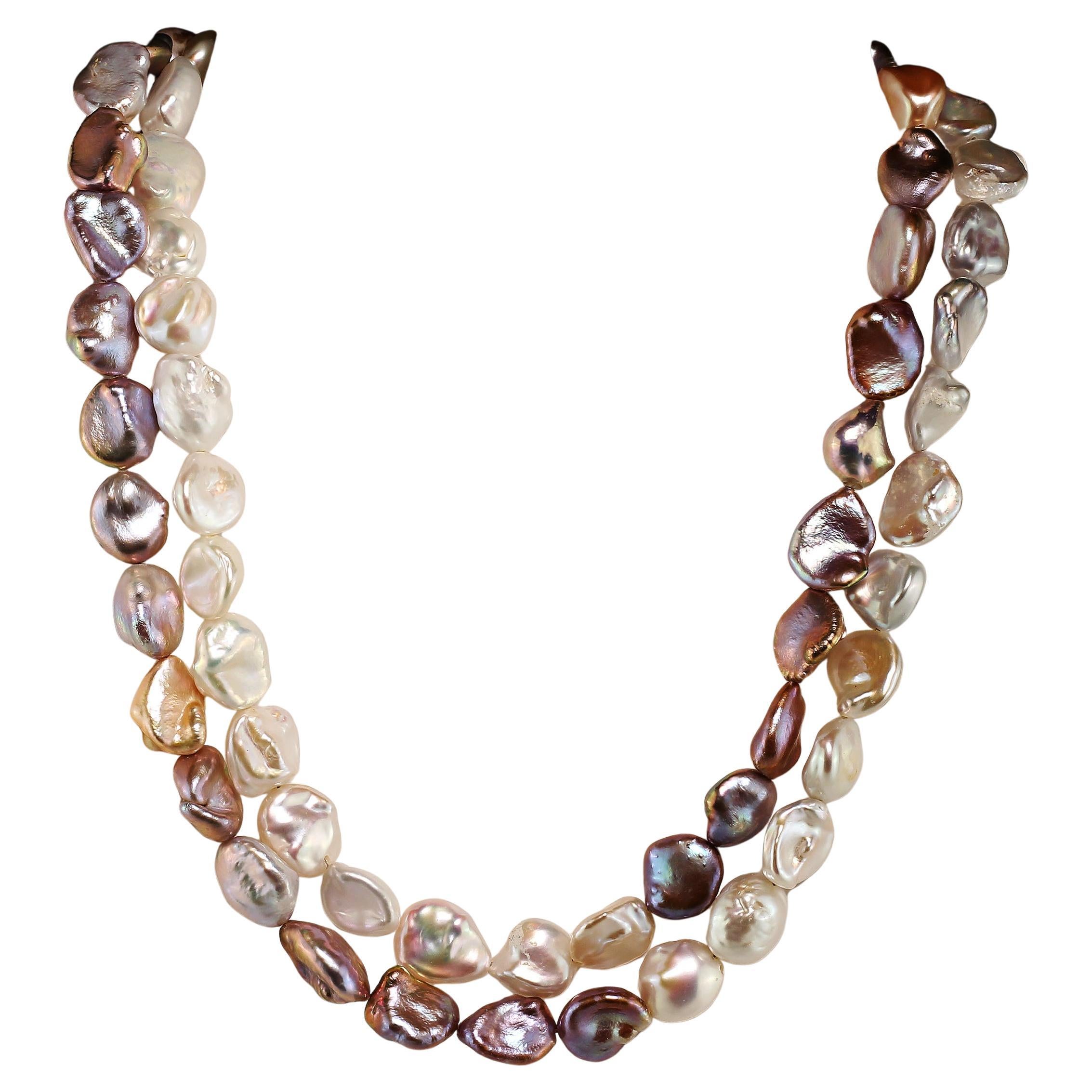 AJD 15 Inch Two-Strand Pearls in Silver & White Cross over Pattern Necklace For Sale