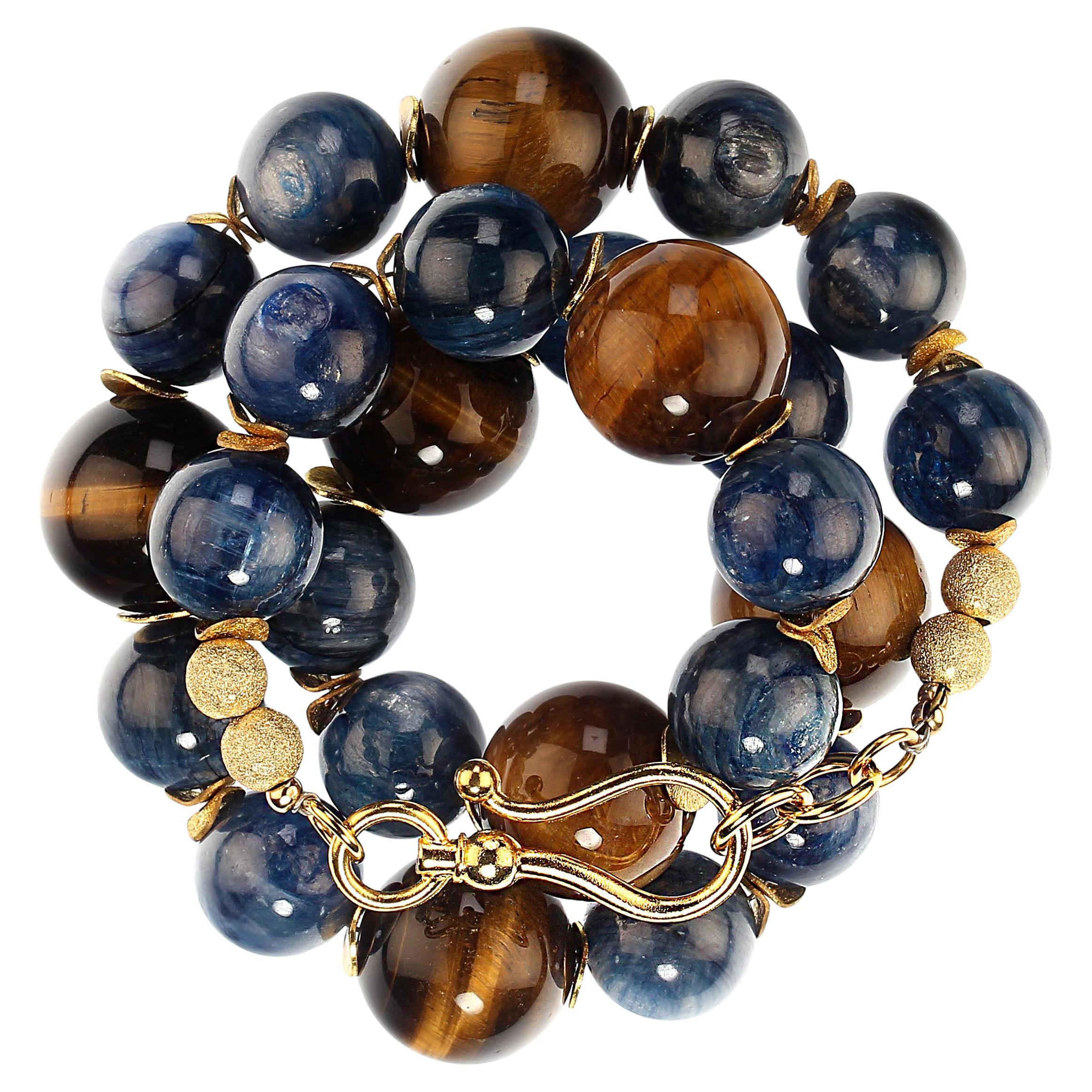 AJD Collana distintiva da 20 pollici di occhio di tigre naturale e kyanite blu