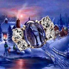 AJD Dinner Ring of Cabochon Tanzanite and Sparkling Genuine Zircons