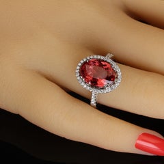 AJD Oval Pink Tourmaline Halo Set in Diamonds 14K white gold Ring