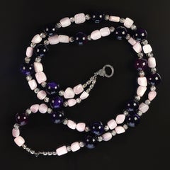 AJD Elegante Collar de Amatista y Kunzita de Doble Filamento de 20 Pulgadas