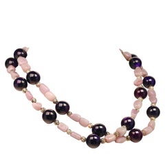AJD Collana elegante con ametista e kunzite a doppio filo da 20 pollici