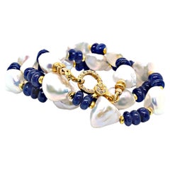 AJD Elegante Zaffiro Blu e Bianco Lucente 17 Pollici Collana di perle